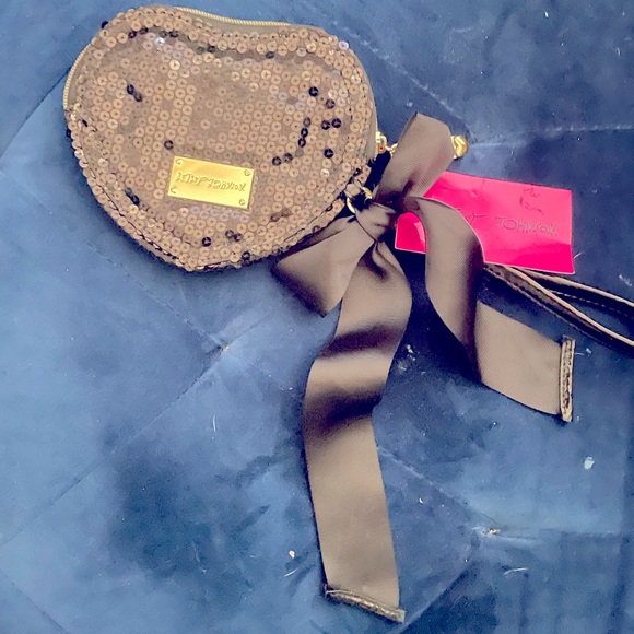 Betsey Johnson Handbags - Black sequined heart wristlet NWT